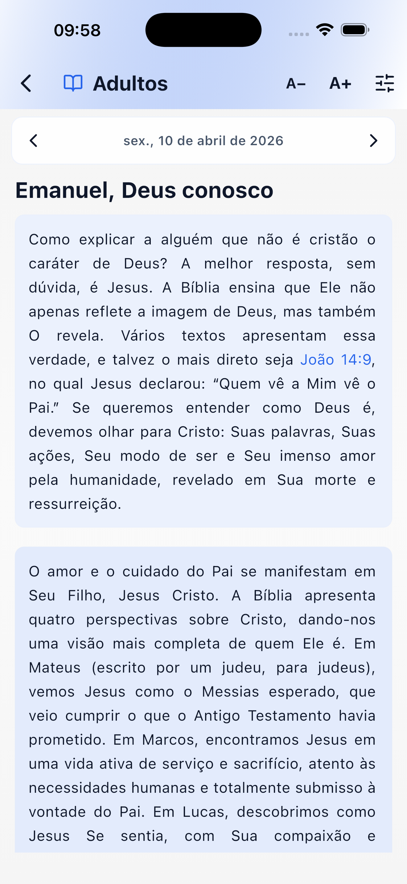 Print do app — lição / leitura (claro)