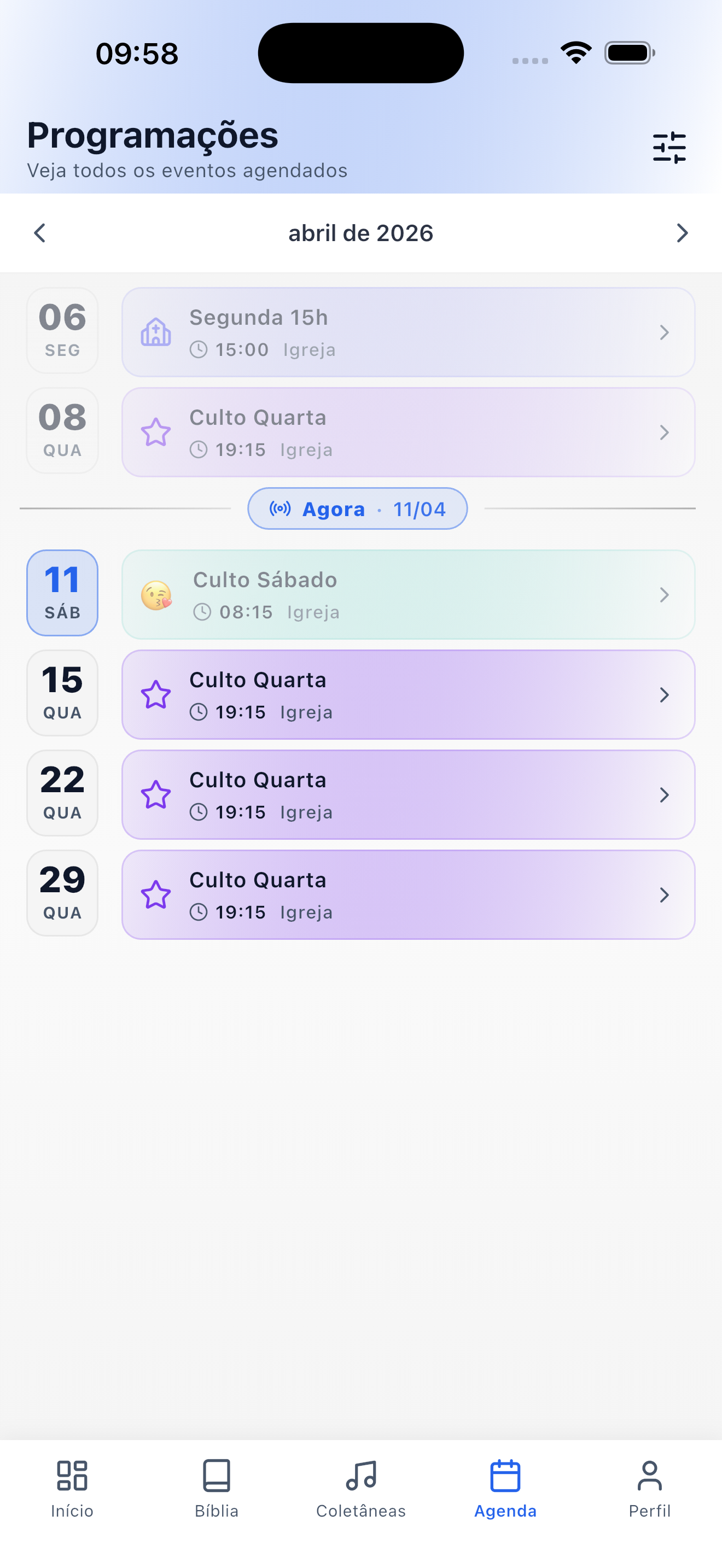 Print do app — escalas (claro)